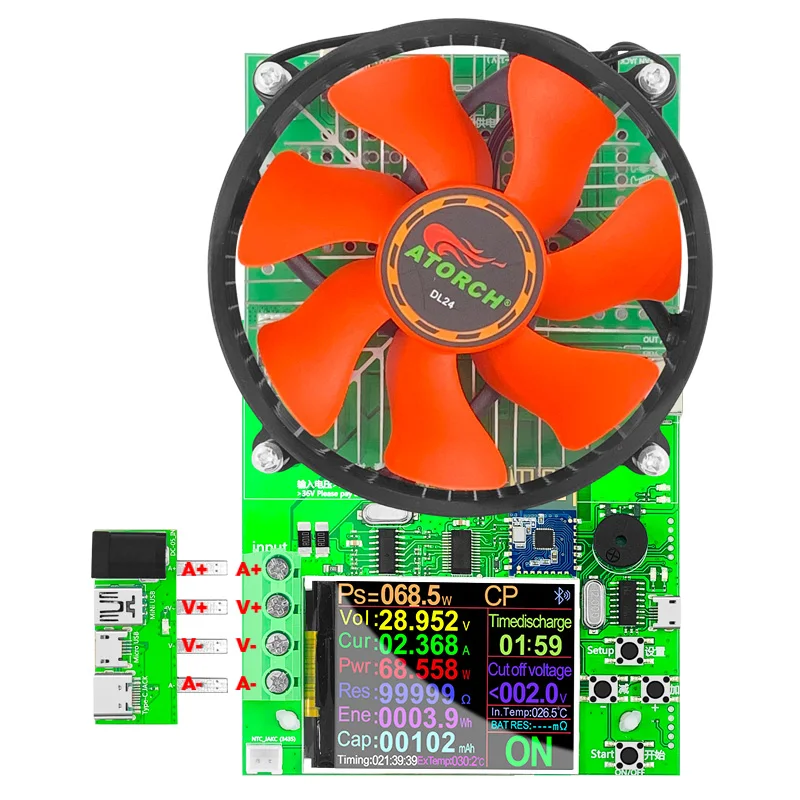 DL24 ATORCH 150W 4-Draht Batteriekapazitätstester mit 2,4 Zoll TFT-Farbdisplay, CNC-Typ Elektronischer Lastentladetester mit