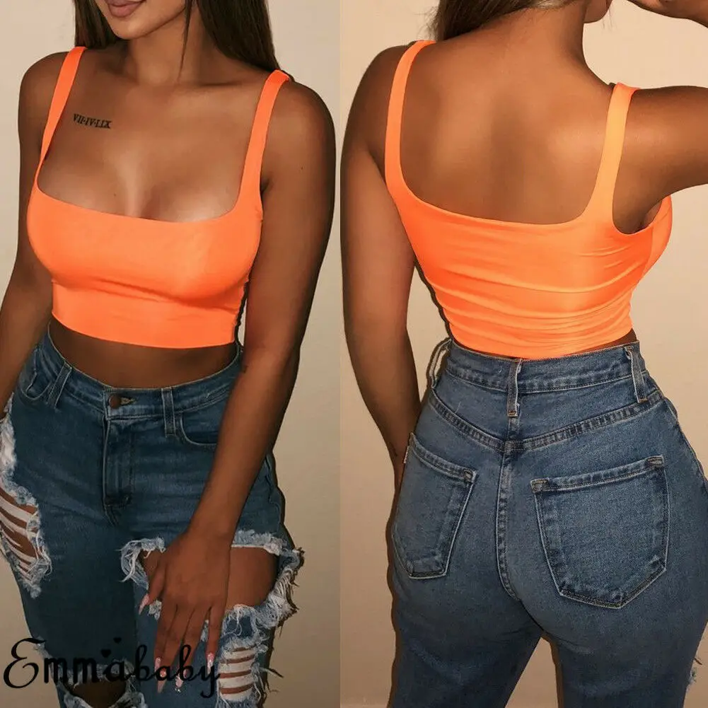 

2020 New 5 Colors Women Casual Summer Tank Top Cami Bustier Vest Female Solid Color Sleeveless Sexy Crop Top Tee Tanks Camisole