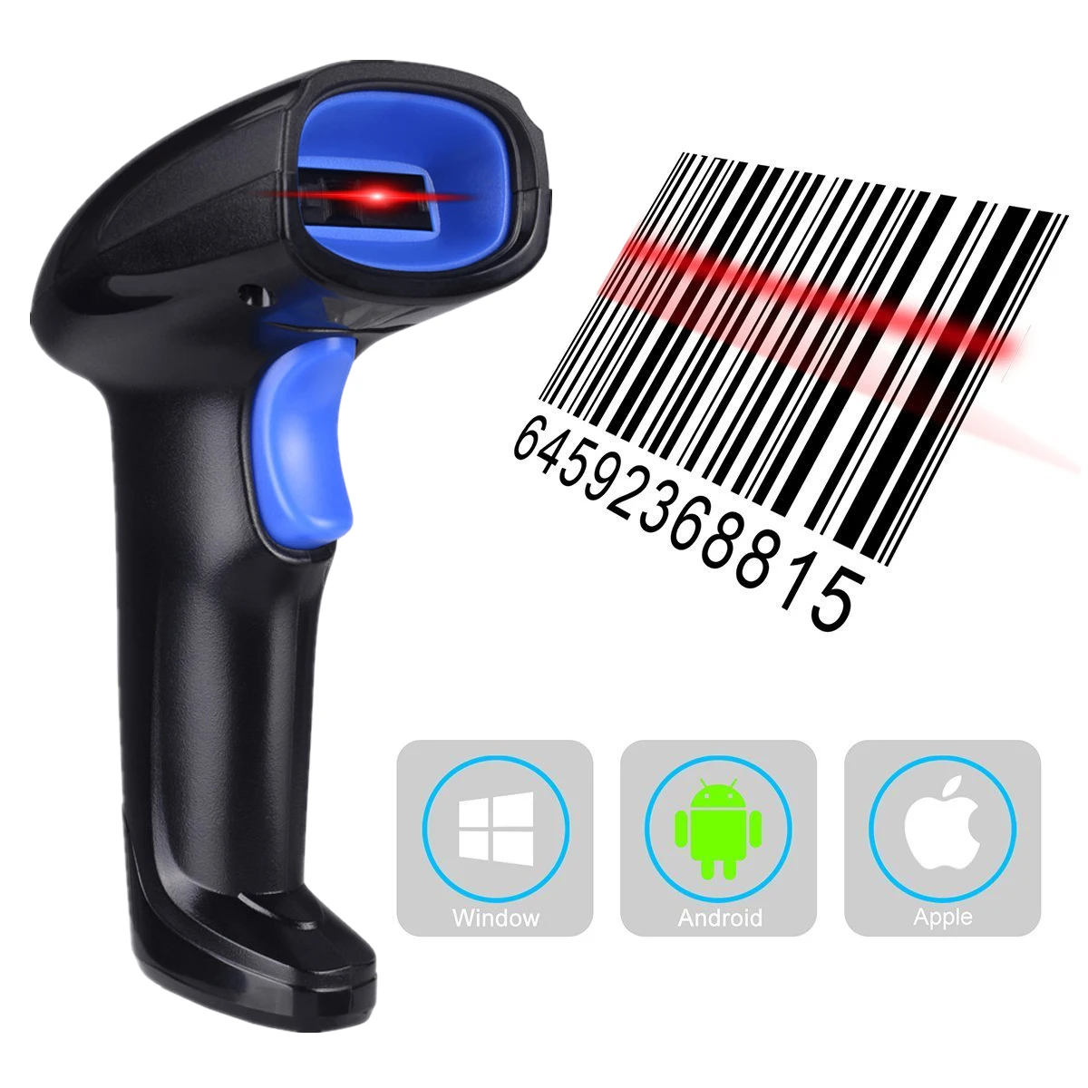 1100CB Bluetooth 2.4G Wireless 2-in-1 Barcode Scanner 1D CCD Cordless Screen Bar Reader for Computer and Android iOS Phone