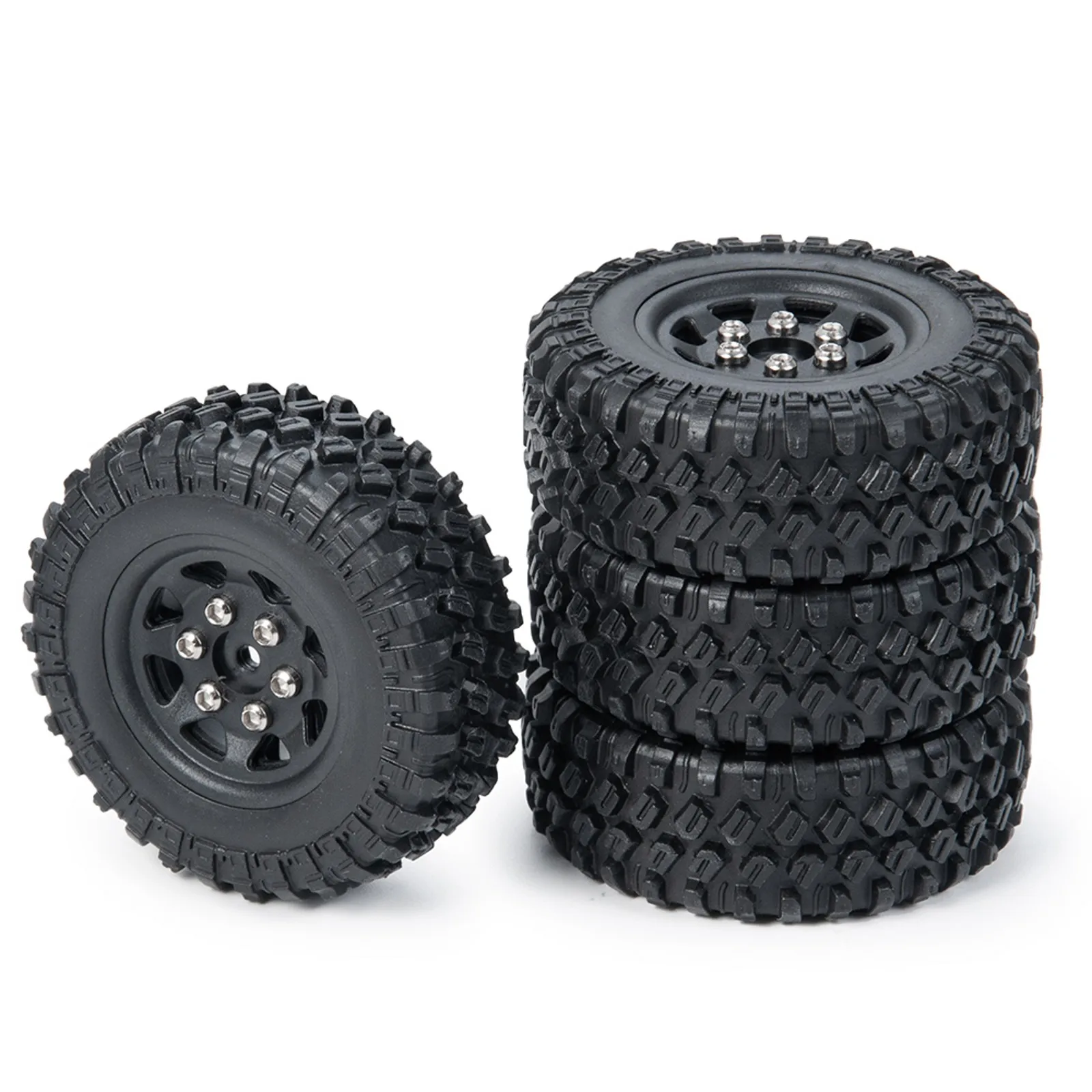 4* Rubber Beadlock Wheel Rim Tires For 1/24 RC Axial SCX24 90081 00001 00002 Upgrade DIY Replacement Accessories