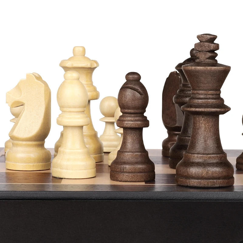 33 Cm Folded Solid Wood Chess Wooden Chess Set Magnetic Chess Pieces Chess Game Board with Storage Slot for Easy Storage