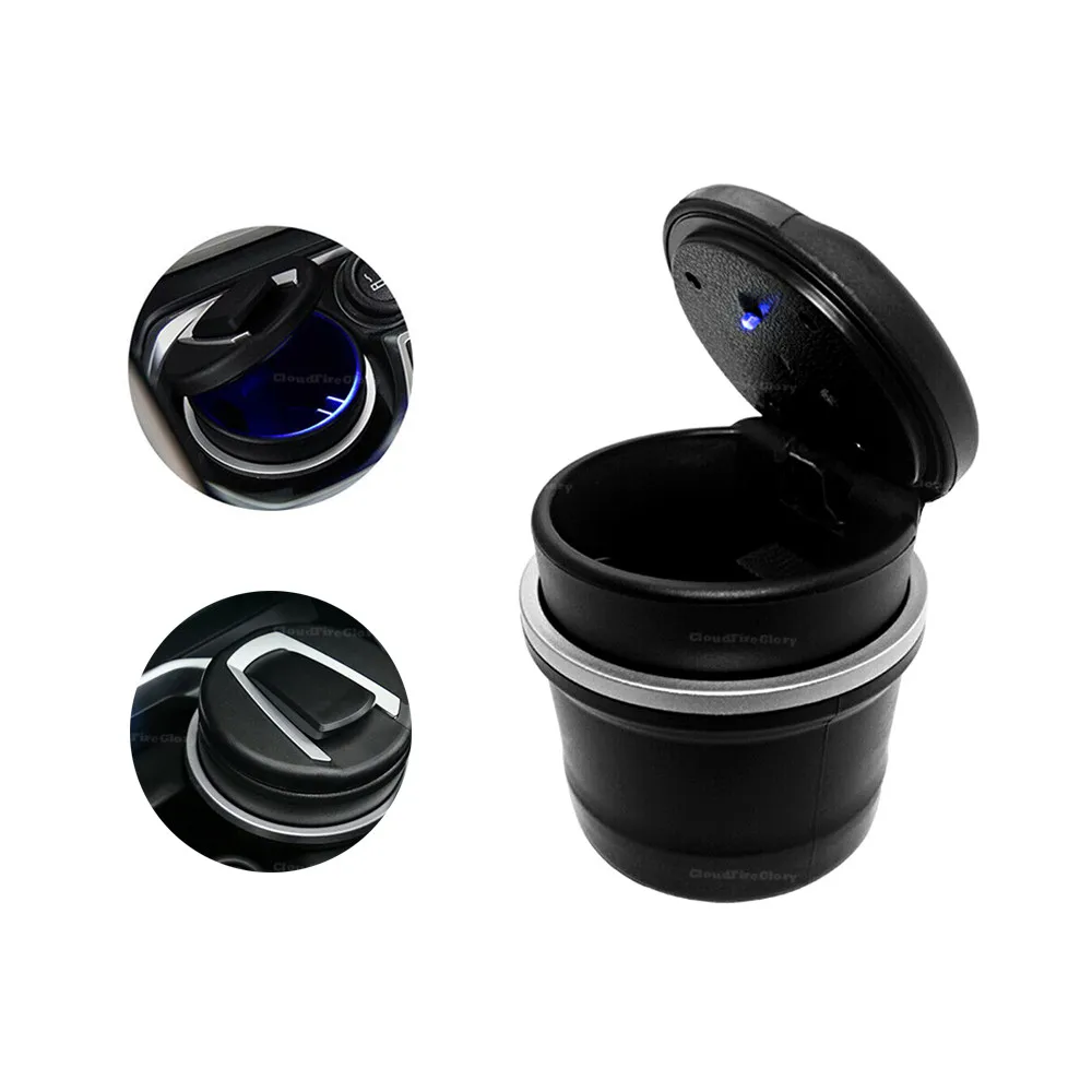 CloudFireGlory Ashtray Blue LED Light Smokeless Stand Cylinder Kit For Car Cup Holder Fit For Golf Polo Jetta For A3 A4