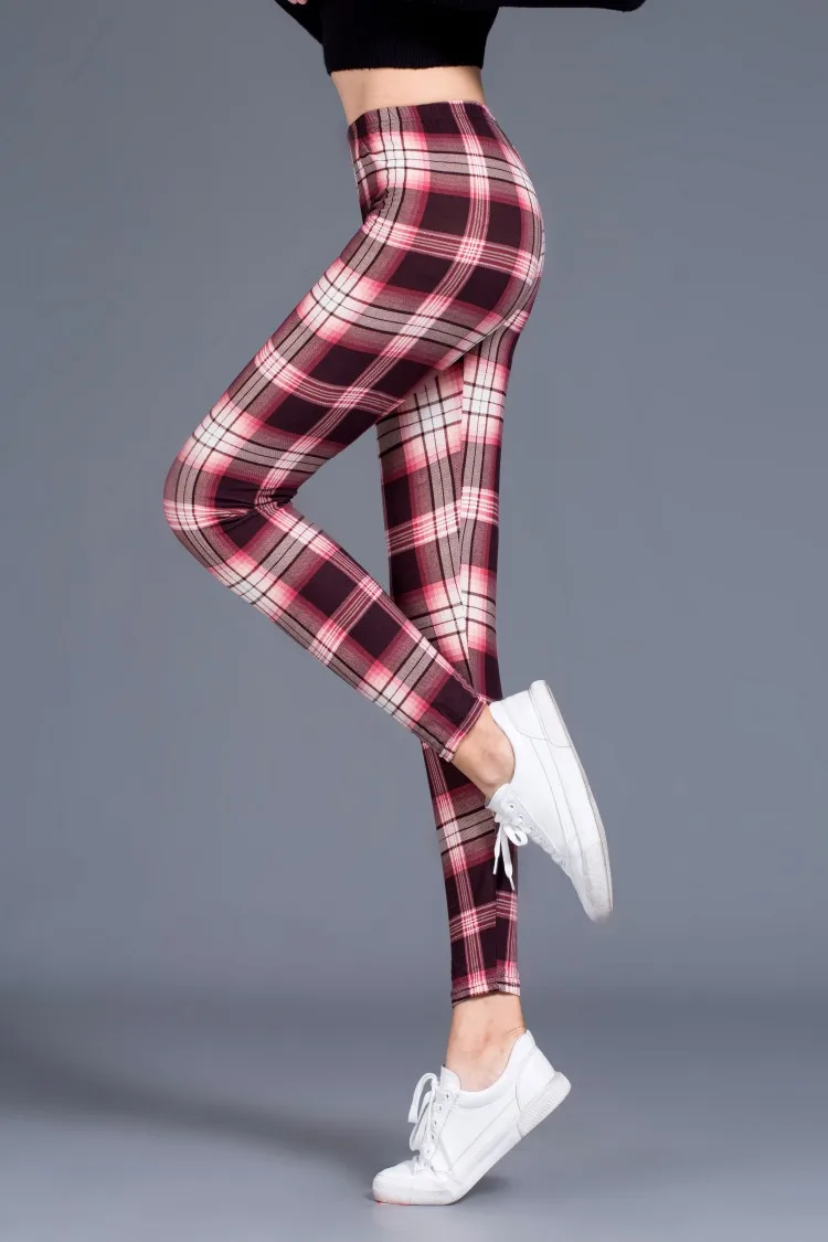 Woman High Waist Elasticity Leggings Plaid Printed Leggings Fitness Printing Breathable Sport Pants Push Up Leggings