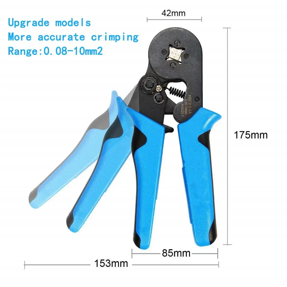 HSC8 6-4 0.08-10mm² Crimping Pliers Wire Stripper Crimper Ferrule Tube Type Needle Self-Adjusting Hand Pliers 1200 Terminals Kit