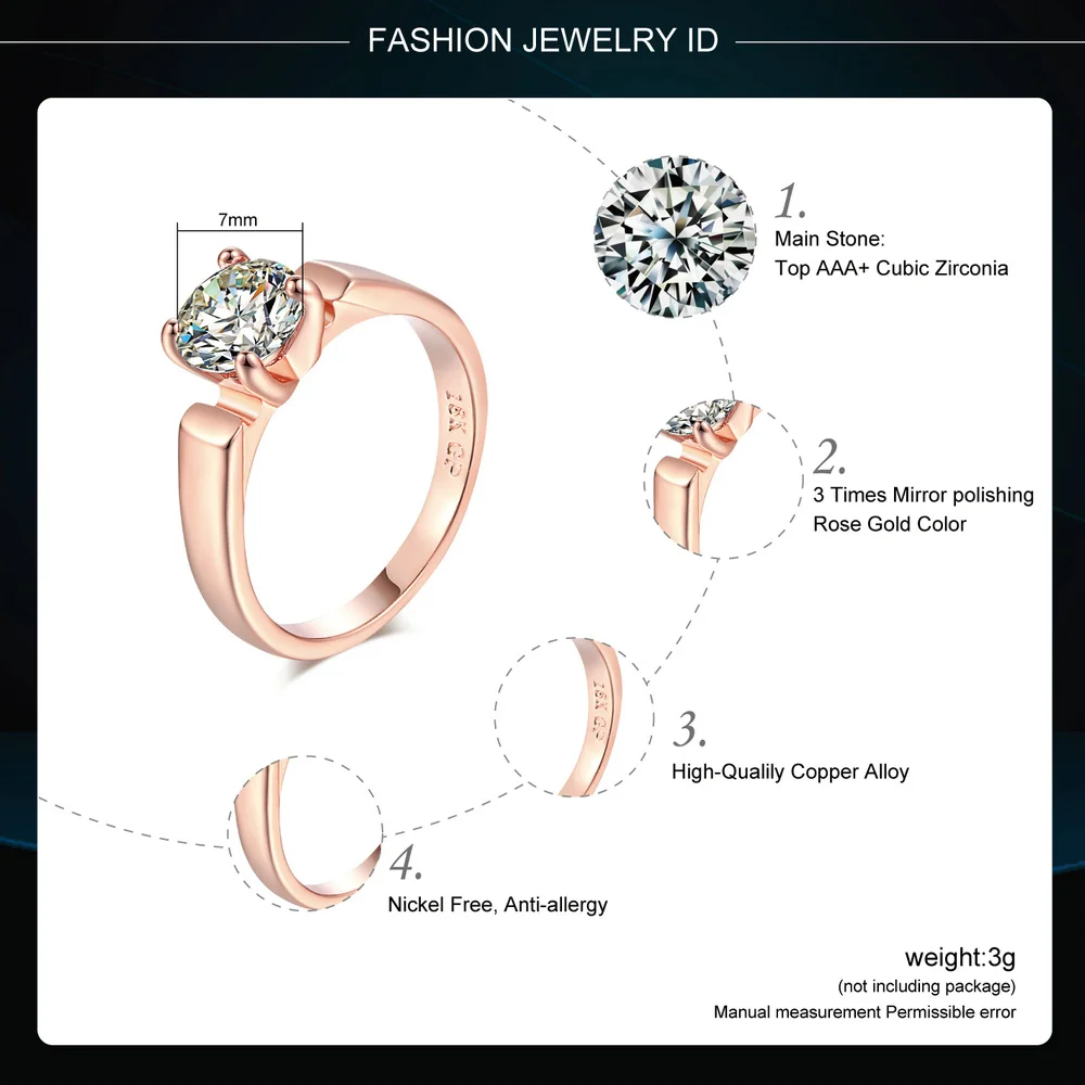 Verlobungs- und Eheringe für Frauen, Klassischer Runder Damenring mit Zirkonia-Stein, Damenring-Accessoires, Schmuck R053 – Detail 2