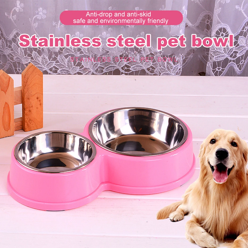 Double Pet Bowls Dog Food Water Feeder Stainless Steel Pet Drinking Dish Feeder Cat Puppy Feeding Supplies Small Dog Accessories