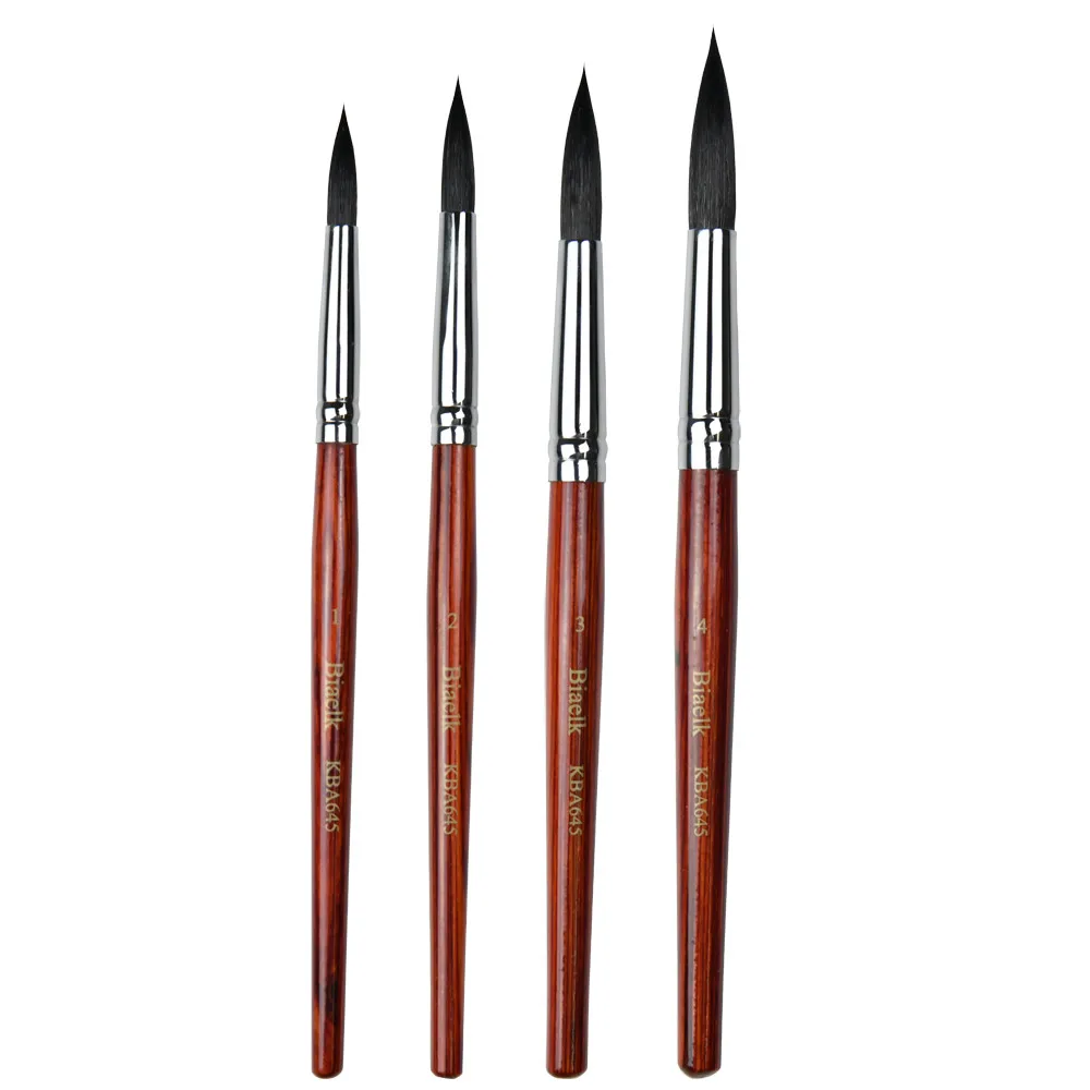 4PC/SET KBA645 High Quality Squirrel Mix Hair Wooden Handle Watercolor Artist Art Supplies Paint Brush Pen For Drawing  Painting