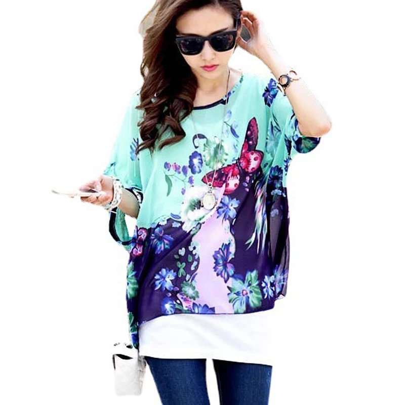 Vestidos Summer Dress 2021 Ladies Floral Print Casual Chiffon Dress Batwing Sleeve Bohemian Dresses Plus Size Women Clothing 6XL