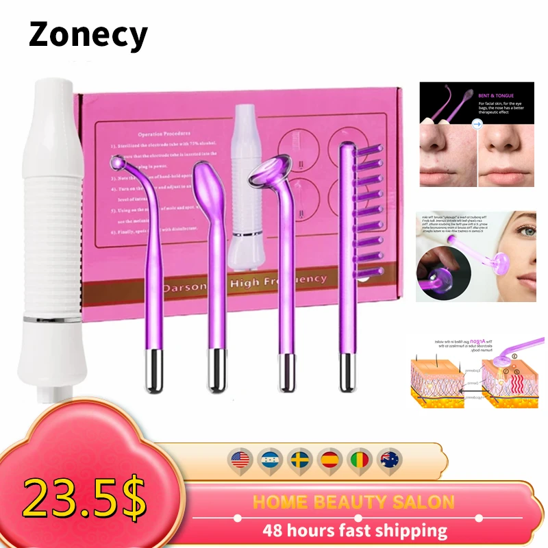 

2022 High Frequency Electrode Wand w/Neon Electrotherapy Glass Tube Acne Spot Remover Home Spa Beauty Device Facial Therapy Wand