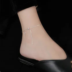 Fashion Fine Jewelry 925 Sterling Silver Snake Chain Bow Knot Anklets Necklace Bracelet Adjustable Women Cute Accessories