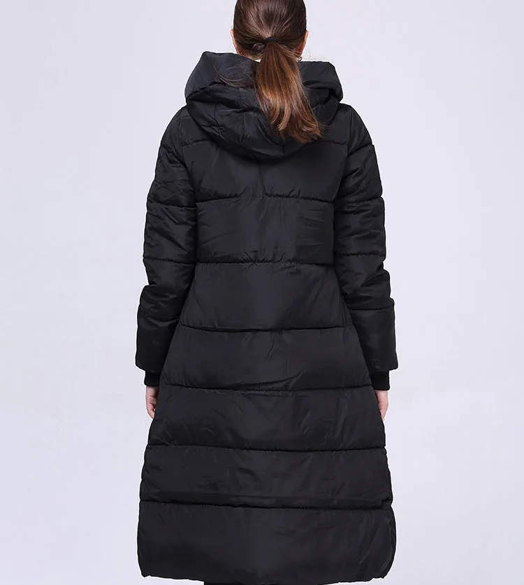 Winter women coat thick down cotton padded  warm hooded puffer zipper  thick parka black red navy blue