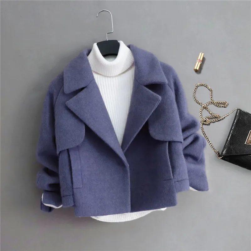 Fashion Design Short Woolen Coat Korean Suit Collar Woman Jacket New 2023 Spring Autumn Winter Woolen Overcoat Female Tops