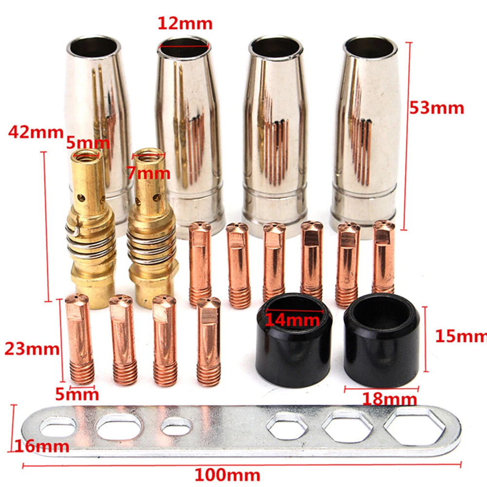 19Pcs Welding Torch Nozzle Part Kit Conical Nozzle Sleeve Rod Tool Set For Binzel 15AK MIG MAG Welding Torch Welder Accessories