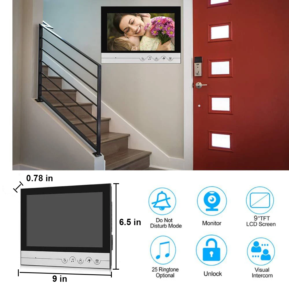 New Home 9 inch Color TFT Digital 16:9 Display 800x480 LCD Widescreen Monitor For Video Doorphone Video Doorbell Intercom System