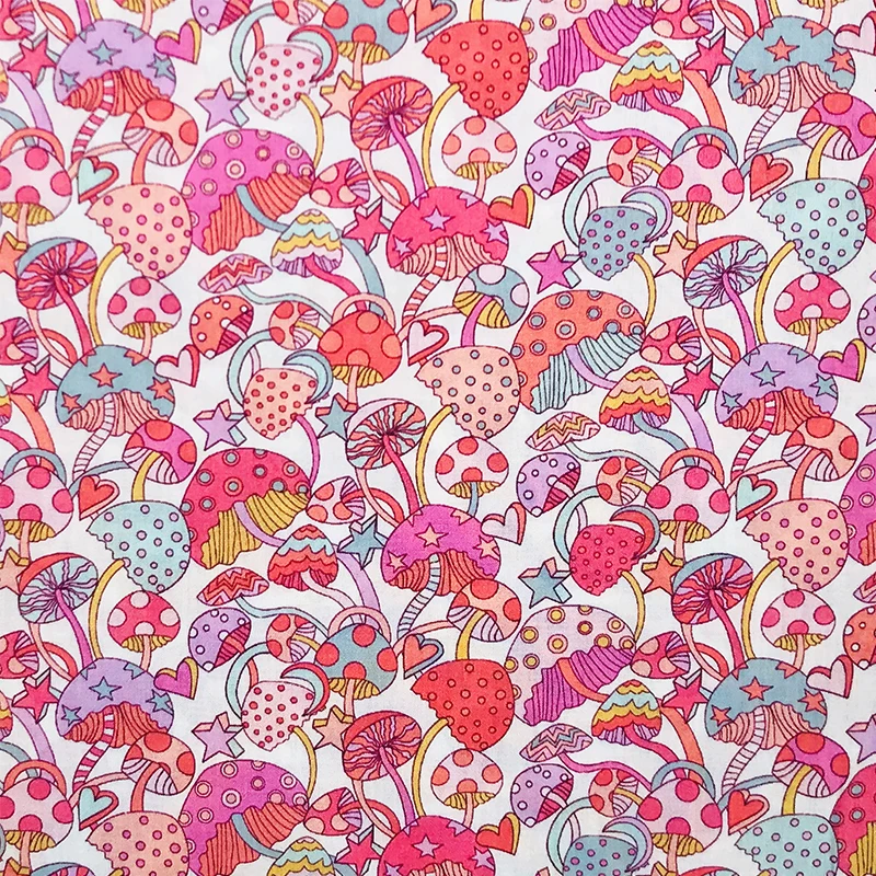 Pink Mushroom 80S Tissunliberty Cotton Fabric For Kids Baby Sewing Cloth Dresses Skirt DIY Handmade Designer 0.5Meter 2021