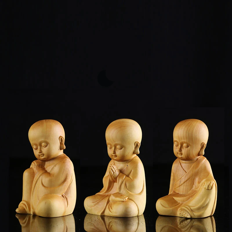 

New Chinese Zen Style Little Monk Figurine - Solid Wood Tea Room Decor, Small Zen Sami Statue for Peaceful Home Decoration