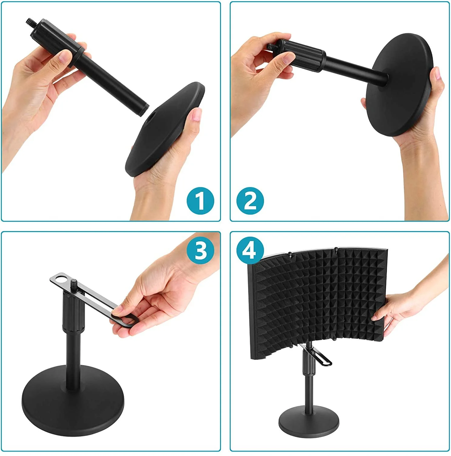 Microphone Isolation Shield Kit, Compact Microphone Isolation Shield with Desk Mic Stand, Mic Sound Absorbing Foam Reflector for