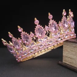 Pink Crystal Tiaras and Crowns Queen Princess Pageant Diadem Women Girl Hair Ornaments Bridal Wedding Hair Jewelry Accessories
