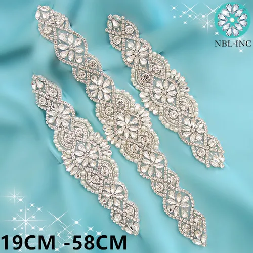(1 unidad) cinturón de vestido de novia con cristales plateados apliques de diamantes de imitación cinturones sin cinta para vestido de novia WDD0152-WDD0403