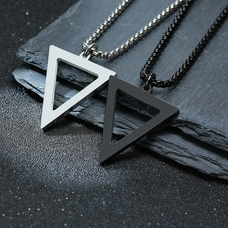 Vnox Geometric Men's Necklaces,Hollow Triangle Pendant,Minimalist Metal Stainless Steel Male Simple Casual Collar Jewelry image 2