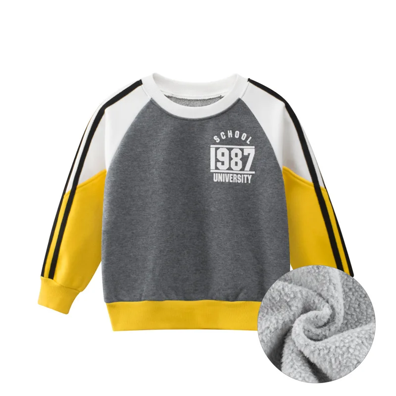 2021 Winter Autumn Sweatshirts Coat Kids Boys Girls Number Letter Print Clothes Children Fluff Sport Casual Sweater 2206