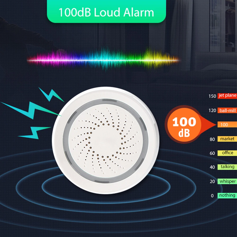 Tuya Smart Life WiFi USB 100DB Siren Alarm Detector Wireless Sound Light Alert PIR Door Sensor Linkage Scenario Set Alexa Google