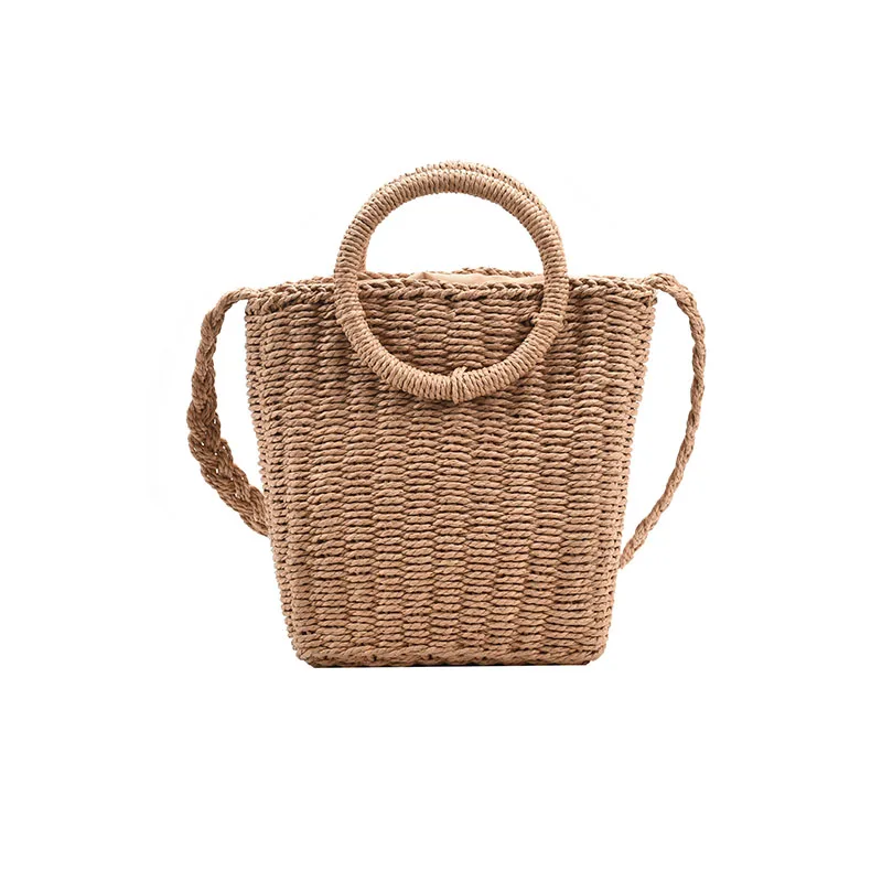 مقبض دائري تصميم القش الروطان حقيبة كروسبودي للنساء 2021 بسيط عصري فاخر الصيف بلون حقائب اليد الإناث السفر #6