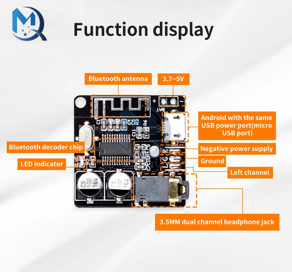 Bluetooth Audio Receiver Board Bluetooth 5.0 MP3 Lossless Decoder Board Wireless Stereo Music Module 3.7-5V XY-BT-Mini