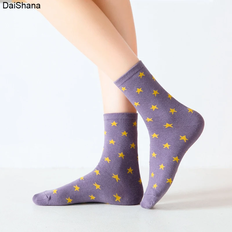 1Pairs Small Star Trend Medium Tube Socks Japanese Women\'s Cotton Socks