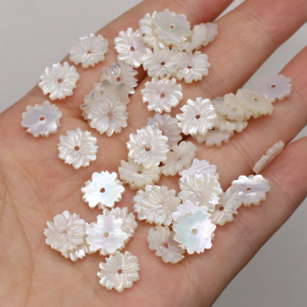 Wholesale 10mm White Shell Carved Flower Charms Beads Fashion Natural Mother of Pearl Loose Beads DIY Earrings Necklace Gift 5PC