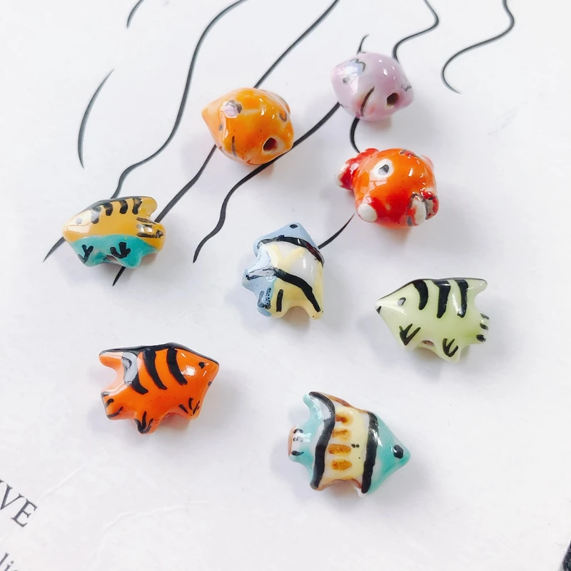 DIY jewelry accessories wholesale cute colorful fish ceramic loose beads hand drawn pendant earring materials