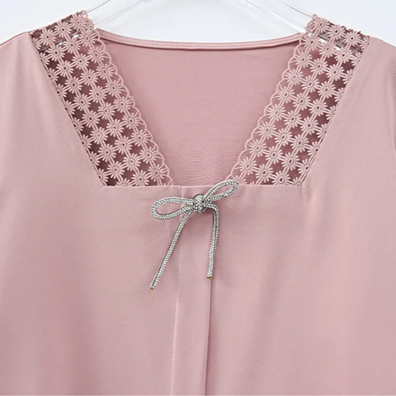 Summer Korean Chiffon Women Blouses Women Hollow Out Lace Blouse Shirts Woman Embroidery Blouses Tops Woman V Neck Shirt Top