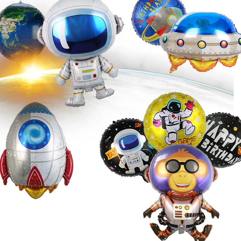 Rocket Astronaut Foil Balloons Galaxy Theme Party Boy Kids Outer Space Party Baby Birthday Helium Globos Decorations Supplies