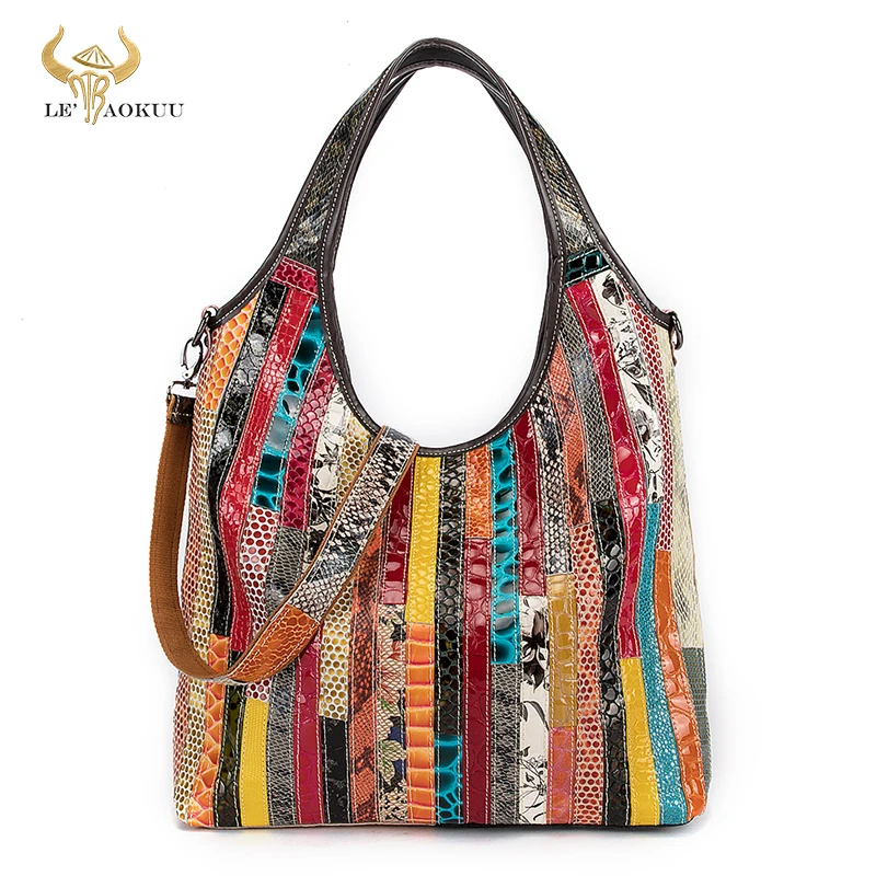 

2021 New Multi-Colorful Real Leather Luxury Ladies Shopping Large Purse Handbag Over The Shoulder bag Women Design Tote bag 749