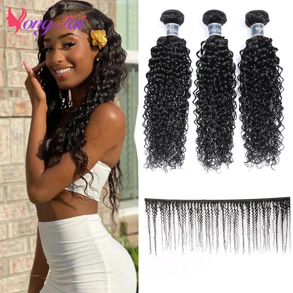 YuYongtai Kinky Curly Bundles Brazilian Hair Weave Curly Human Hair Bundles For Women 3 Bundles Non-Remy Human Hair Extensions