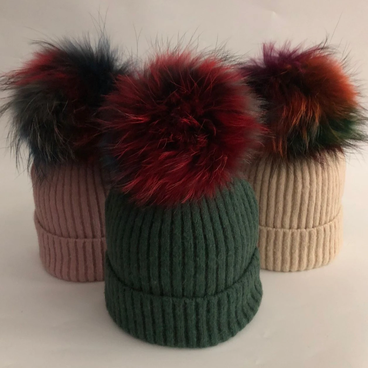 Fashion New Fox Fur Mink Pompoms 15CM  Hat For Women Children Casual Winter Wool Warm Colorfur pompom Skullies Beanies Hats Caps