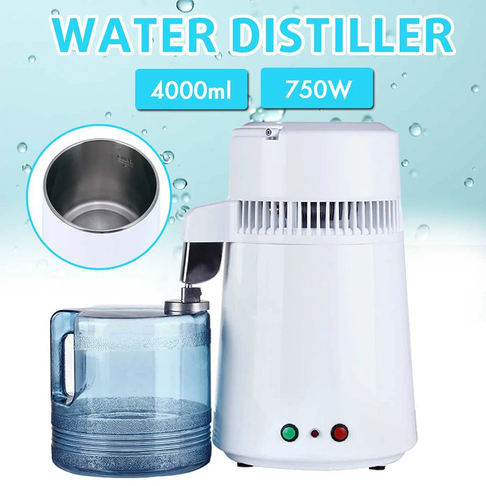 4000ml Household Pure Water Distiller Water Purifier Container Stainless Steel Water Filter Device Distilled Water 750W 110-240V