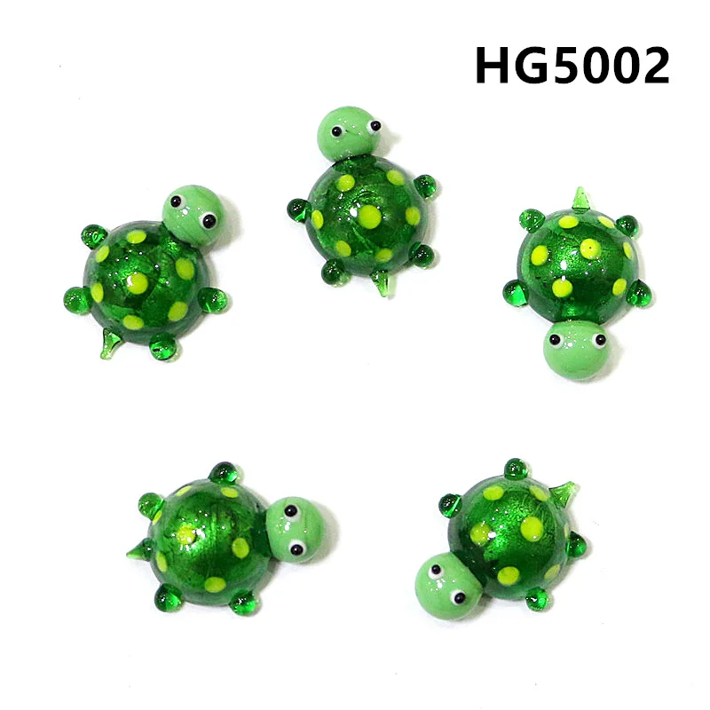 5PCS Green Silver Foil Glass Turtle Mini Figurine Japan Style Cute Cartoon Sea Animal Ornament Aquarium Kawaii Decor Accessories