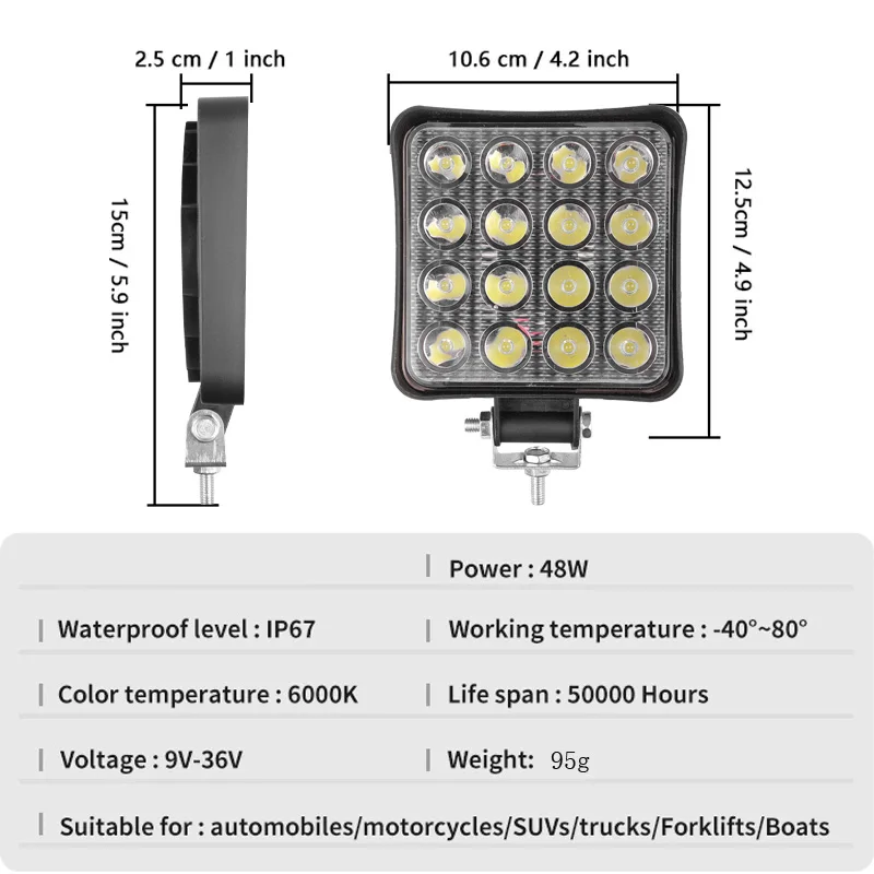 車のヘッドライト,車両の運転,フォグライト,車のヘッドライト,16smd 48w 4x4