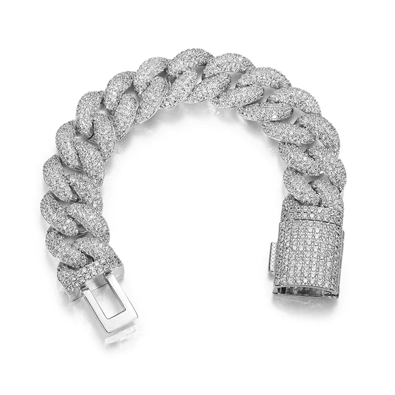

Hip Hop 4 Rows CZ Stone Paved Bling Iced Out 20mm Solid Round Cuban Miami Link Chain Bangle Bracelet for Men Rapper Jewelry