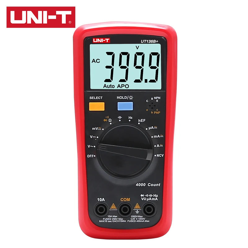 UNI-T  UT136B+ UT136C+ Digital Multimeter  Diode Transistor Meas AC/DC Voltage Current LCD Display Overload Alarm Quick Sampling