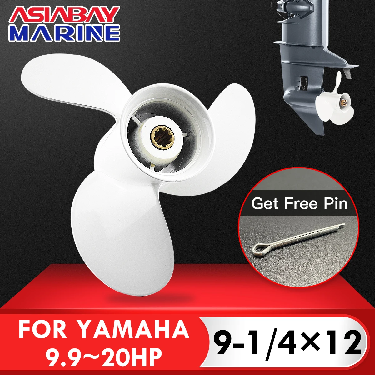 Aluminum Alloy White Screw Propeller for Yamaha 9.9HP 15HP Outboard, 3 Blades, 8 Spline Tooth, 9-1/4x12 , Rotation R ,Boat Parts