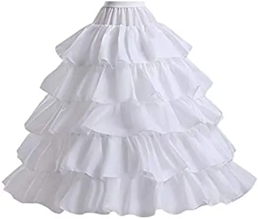 Petticoats for Women 4 Hoop Crinoline for Wedding Dress, 5 Ruffles Layers Ball Gown Half Slips Underskirt White