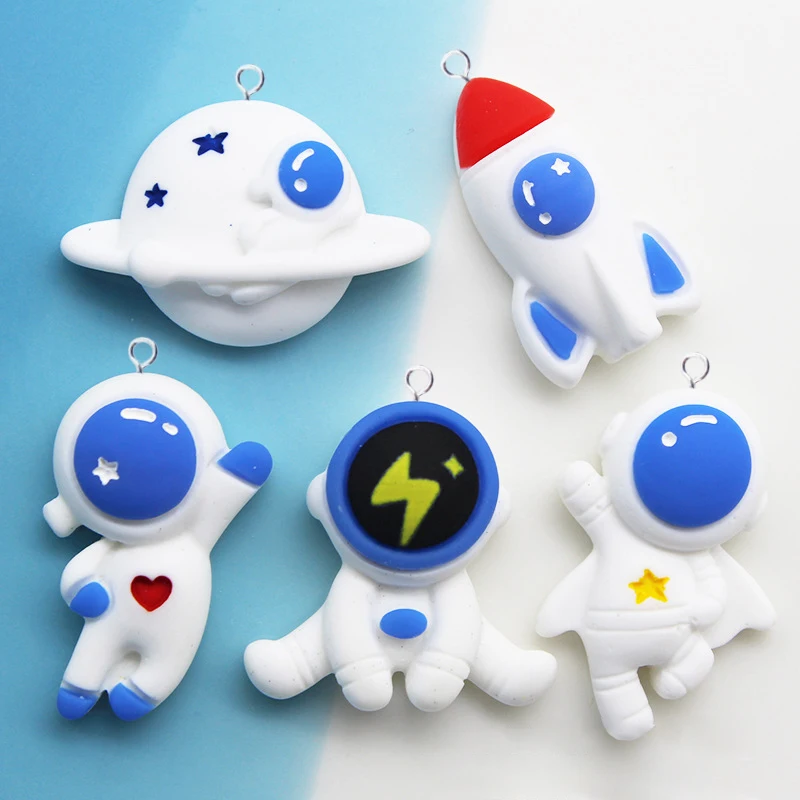 10Pcs Cute Lighting Astronaut Rocket Flying Saucer Resin Charms Pendant for Jewelry Making Floating Charm DIY Earrings C642