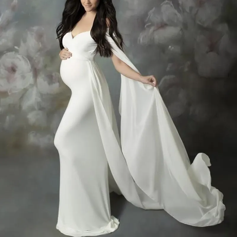 

Long Maternity Dress With Cloak Sexy Shoulderless Maxi Pregnancy Dresses For Photo Shoot Elegant Pregnant Women Photography Prop