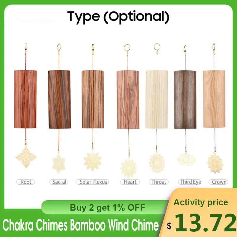 Chakra Chimes Natural Bamboo Wind Chime Meditation Chord Windbell for Outdoor Garden Patio Home Decoration Meditation Relaxation