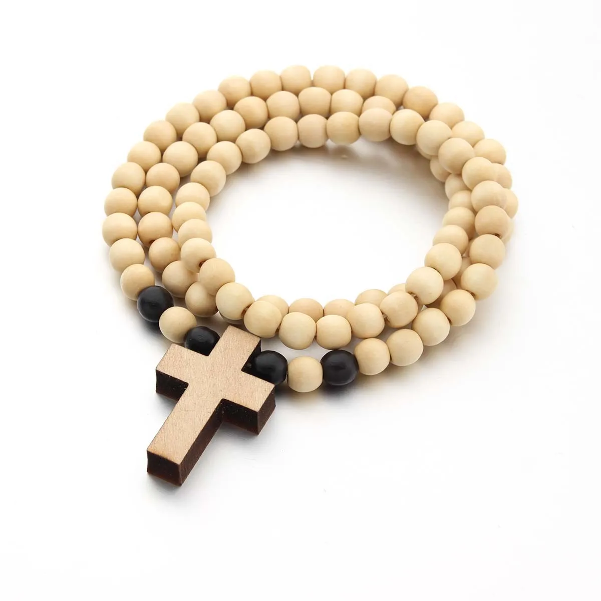 Wood Beaded Cross Necklace Men Wooden Bead Necklace Cross Pendant Necklace Mens Hip Hop Jewelry  Accessories