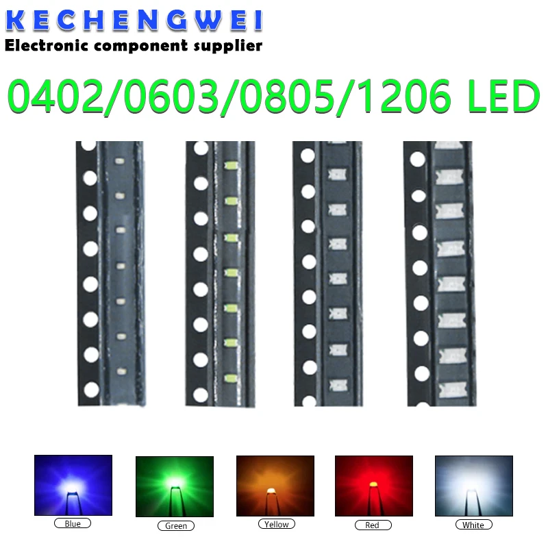 100szt 0402 0603 0805 1206 smd led Czerwony Żółty Zielony Biały Niebieski Pomarańczowy dioda elektroluminescencyjna Water Clear LED Light Diode Set