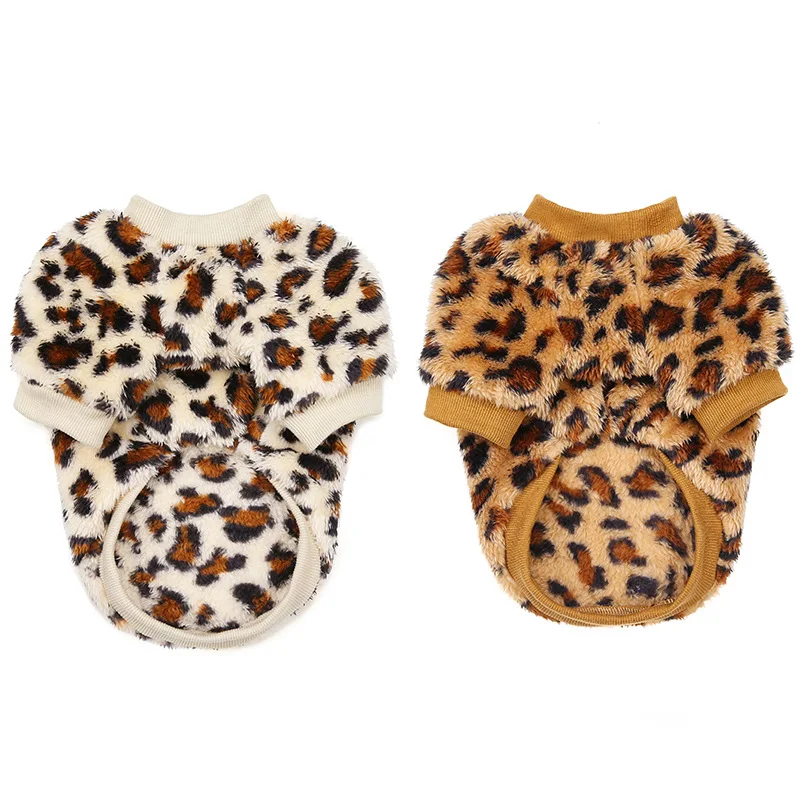 Warm Dog Sweater Leopard Printing Pet Jacket for Autumn Winter Puppy Teddy Wear Fleece Dog Clothes Soft Pullover Bichon Clothing