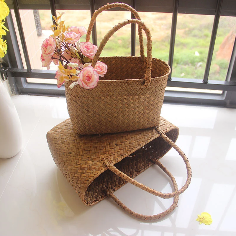 Seaweeds Woven Basket Flower Basket Garden Succulent Bag Flower Basket Crafts Storage Basket Women Handbag Summer Beach Bag New